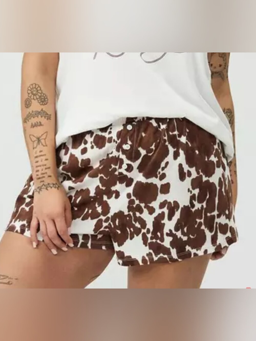 TORRID Brown and White Cow Print Button Front Cotton Sleep Shorts Sz 1 (XL 14/16